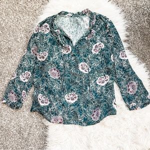 Loft | Teal Floral Loose Blouse